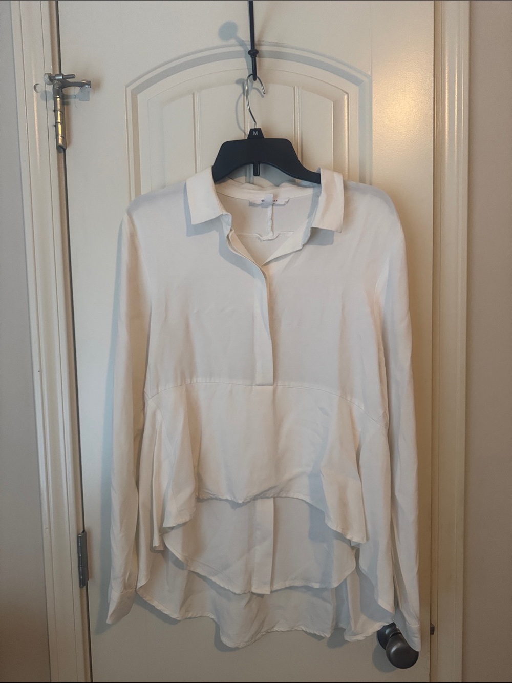 Women's White Layered High-Low Collared Blouse